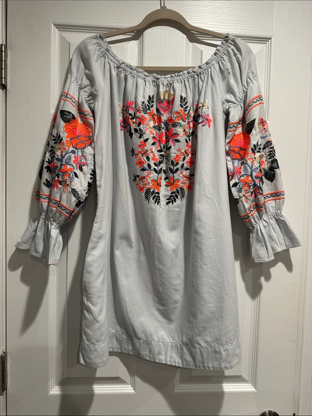 Free People Light Blue Embroidered Boho Tunic Dress